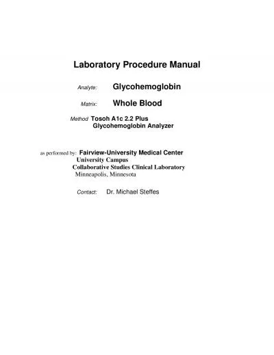 Laboratory Procedure Manual        Method  Tosoh A1c 22 Plus