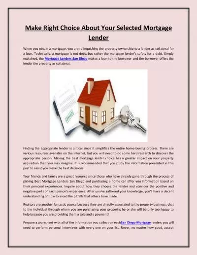 Make Right Choice About Your Selected Mortgage Lender