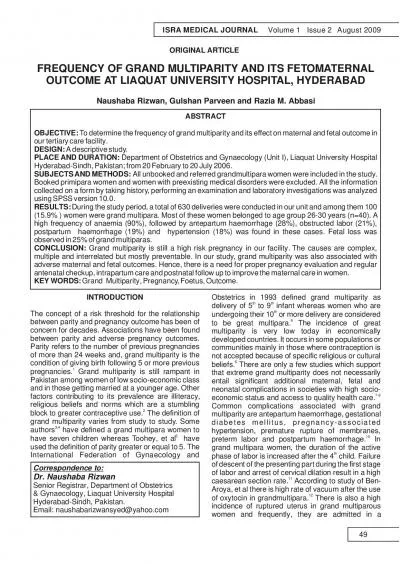 FREQUENCY OF GRAND MULTIPARITY AND ITS FETOMATERNALOUTCOME AT LIAQUAT