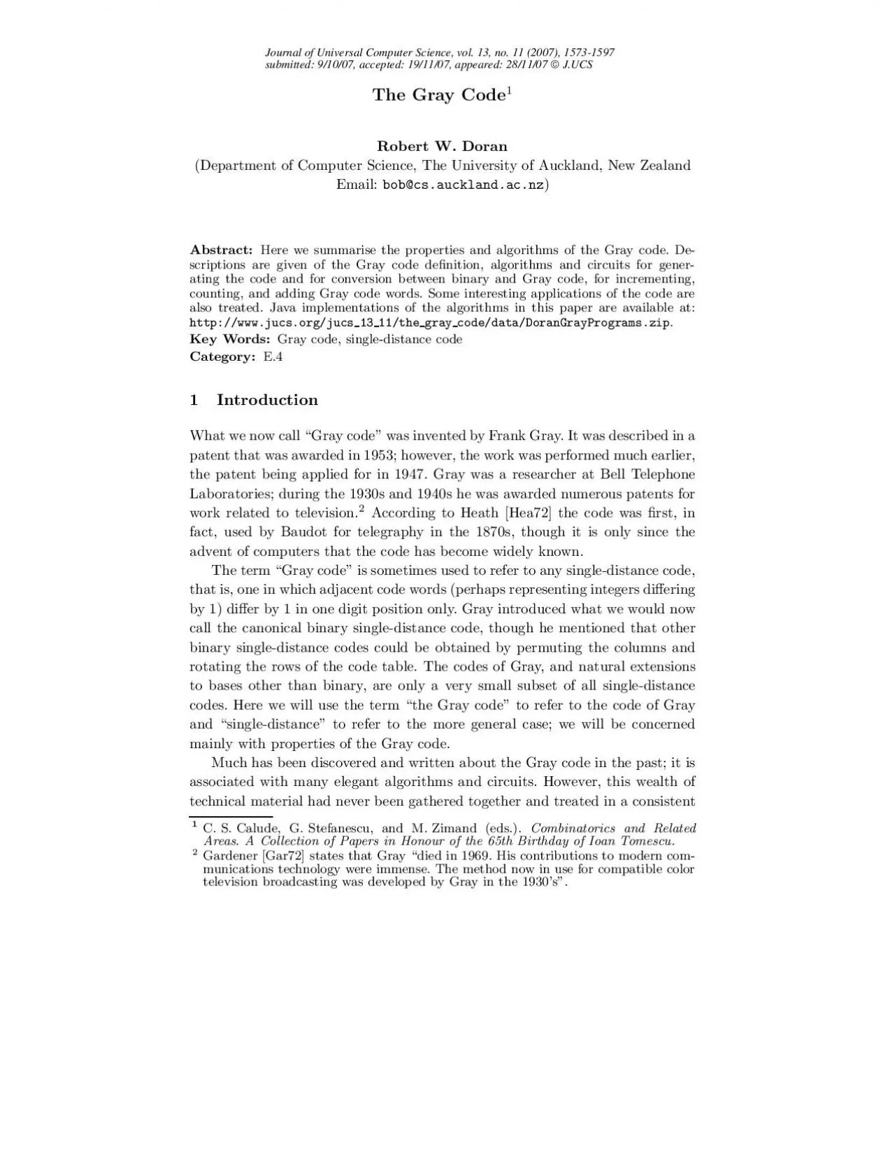 PDF-TheGrayCodeRobertWDoranDepartmentofComputerScienceTheUniversityofAu