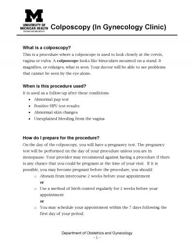 x0000x0000Department of Obstetrics and GynecologyColposcopy In