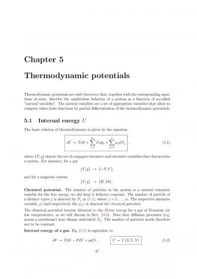 Chapter5ThermodynamicpotentialsThermodynamicpotentialsarestatefunction