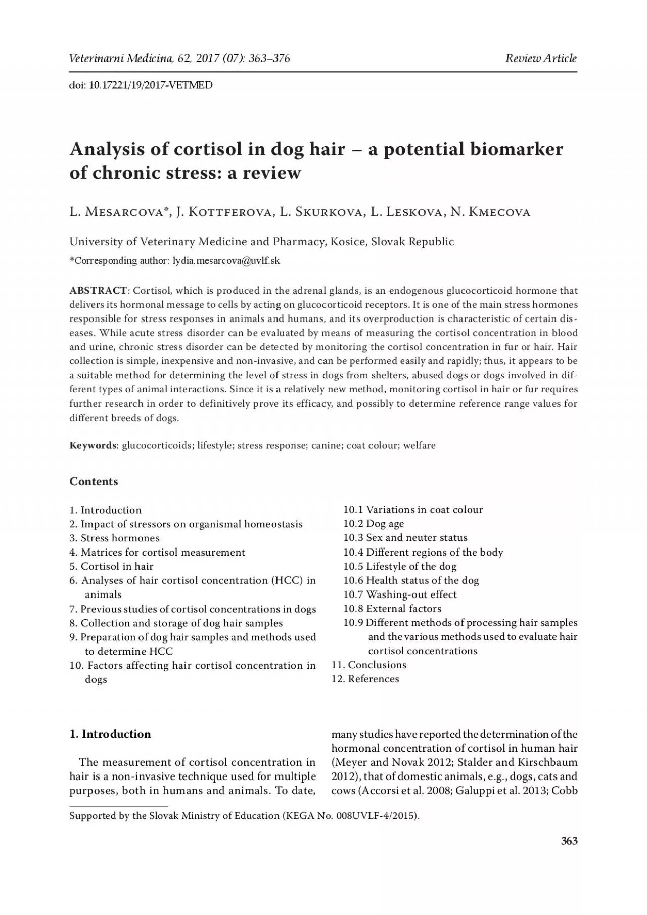 PDF-Analysis of cortisol in dog hair 150 a potential biomarker of chron