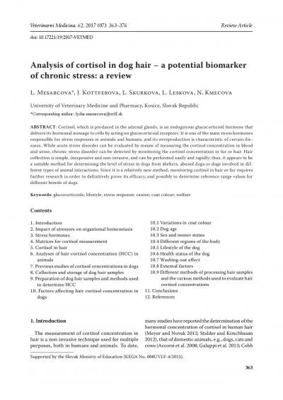 Analysis of cortisol in dog hair 150 a potential biomarker of chron