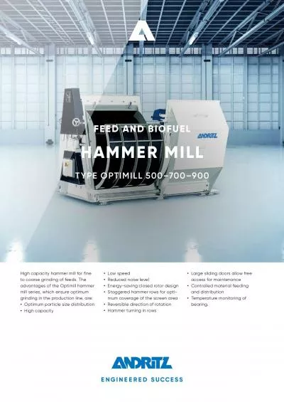 FEED AND BIOFUELHAMMER MILLTYPE OPTIMILL 500150700150900