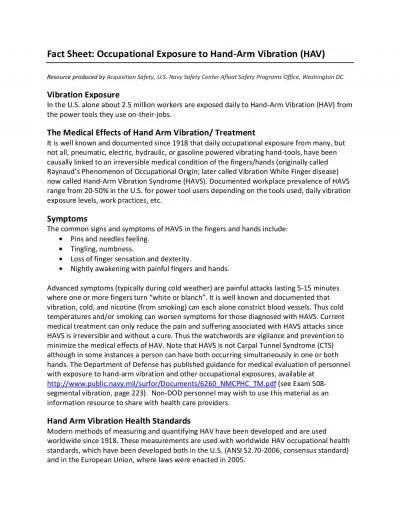 Fact Sheet Occupational Exposure to Hand