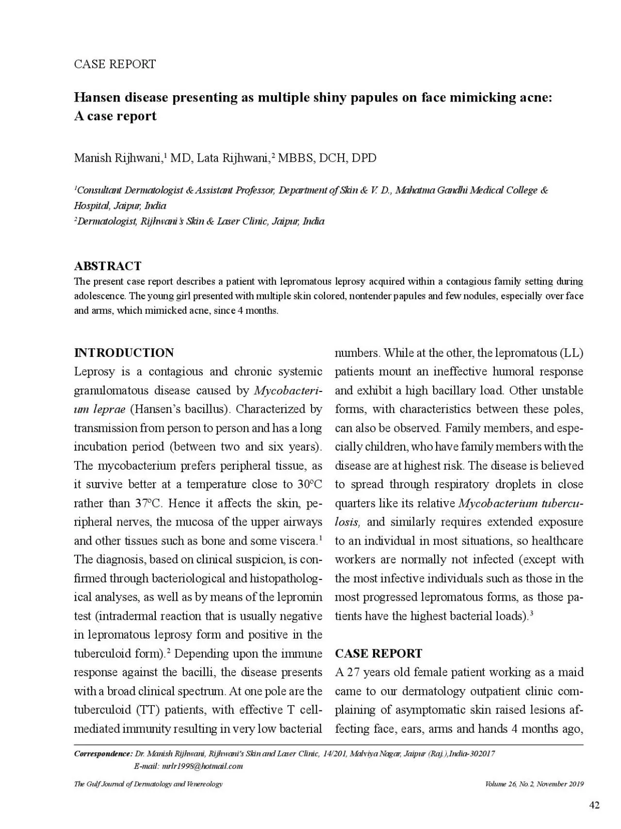 PDF-CASE REPORTHansen disease presenting as multiple shiny papules on face