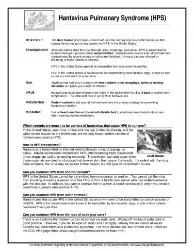 Hantavirus Pulmonary Syndrome HPS