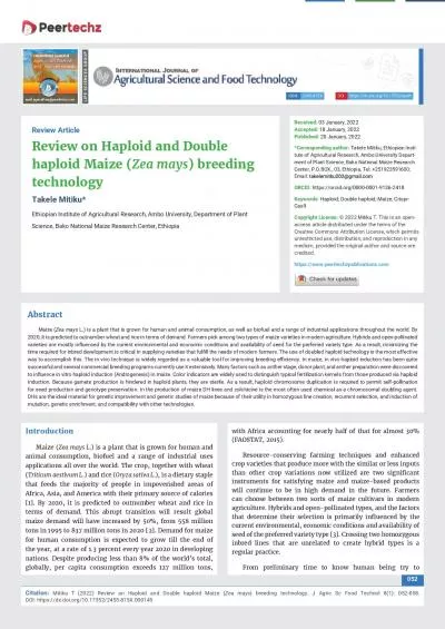 Mitiku T 2022 Review on Haploid and Double haploid Maize  breeding