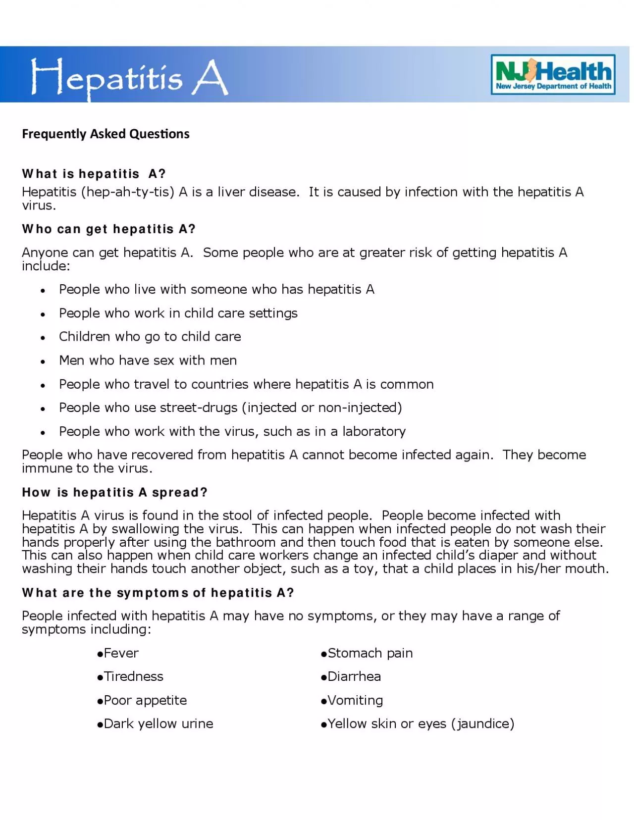 PDF-Hepatitis A Frequently Asked QuesHepatitis hepahtytis A is a li i