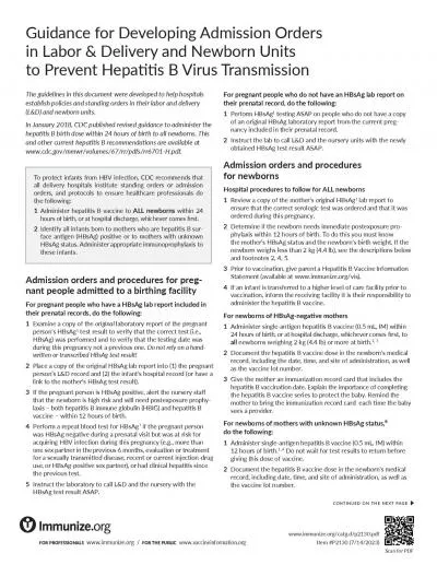 Guidance for Developing Admission Orders to Prevent Hepatitis B Virus