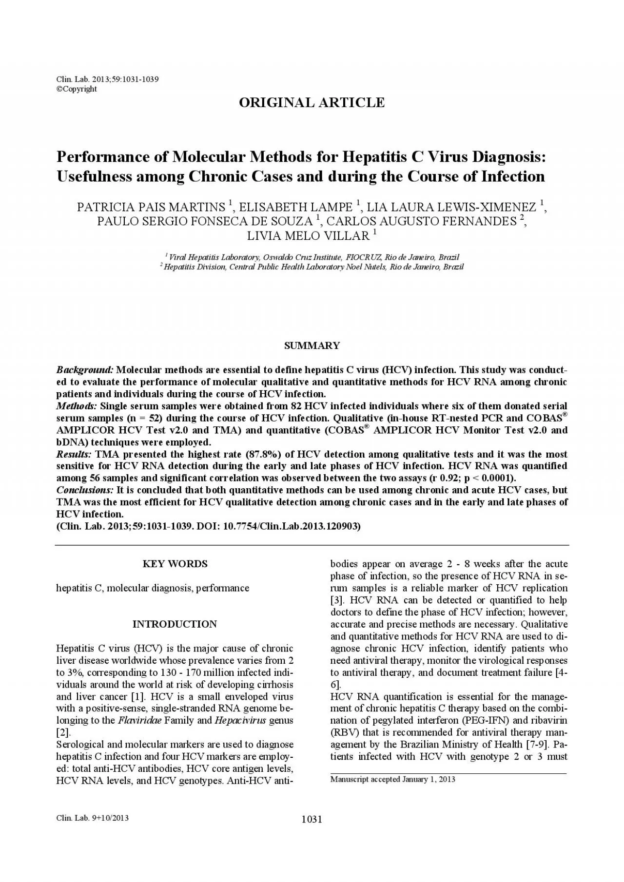 PDF-Clin Lab 91020131031Clin Lab 20135910311039 Copyright ORIGIN