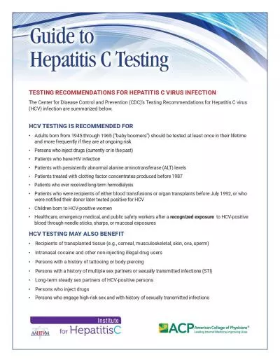 Hepatitis C TestingTESTING RECOMMENDATIONS FOR HEPATITIS C VIRUS INFEC