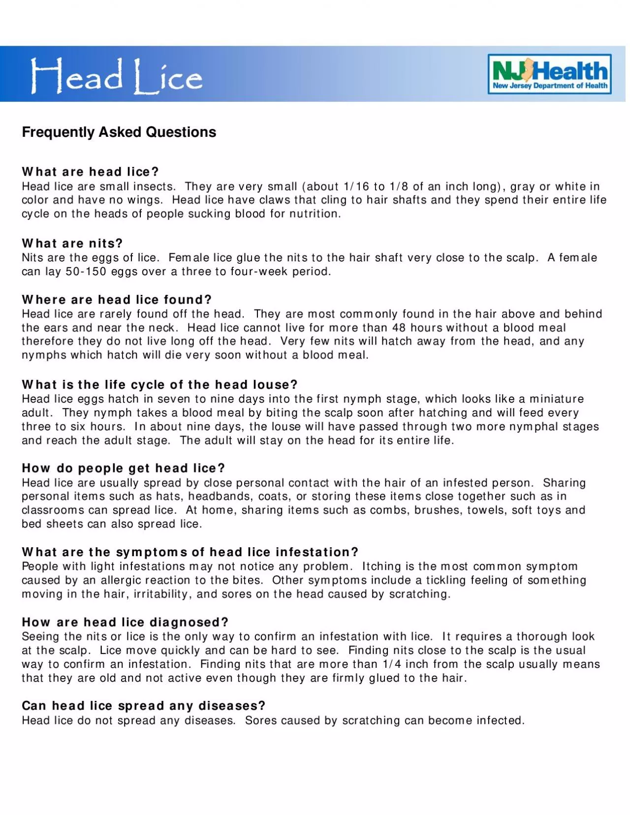 PDF-Frequently Asked Questions Head lice are small insects They are ver