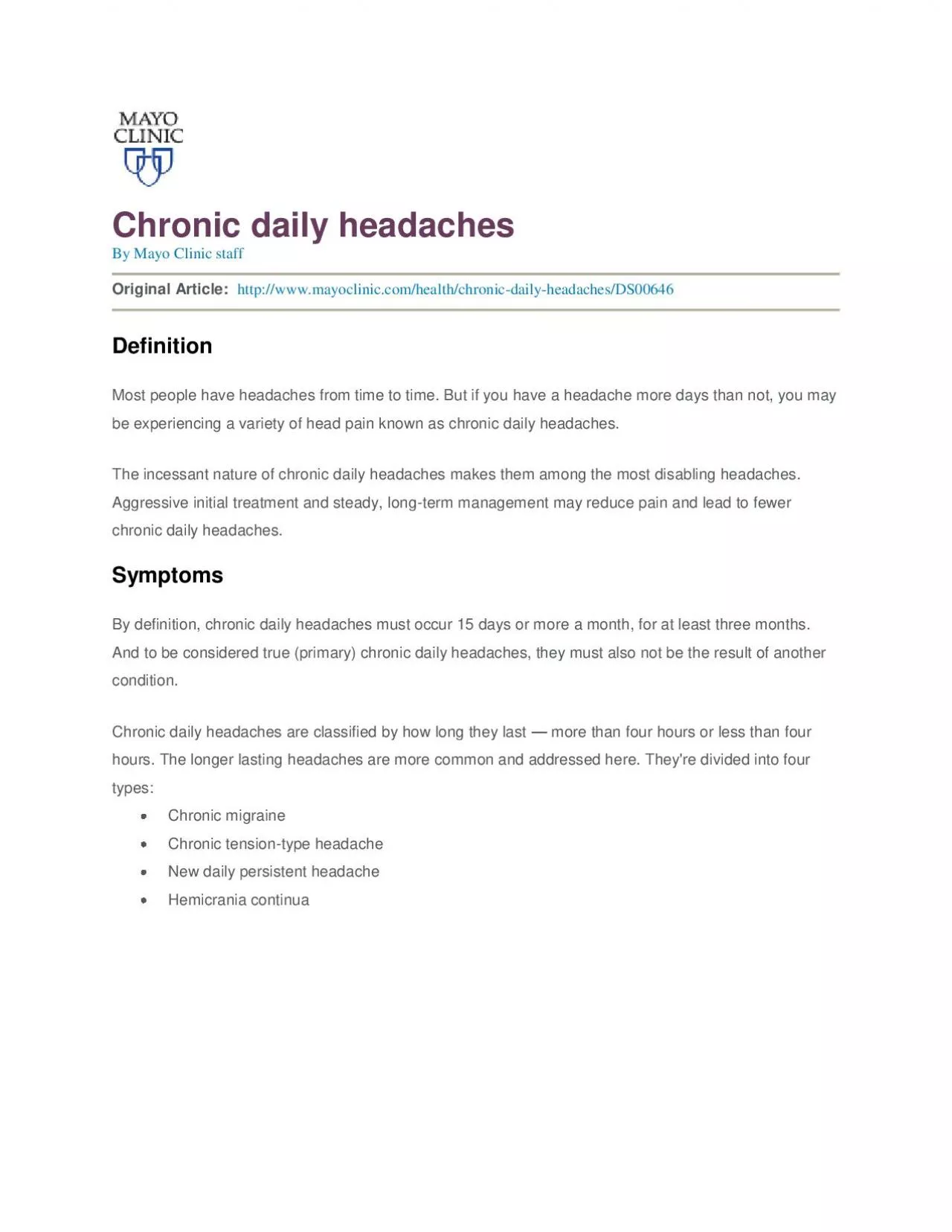 PDF-Chronic daily headaches