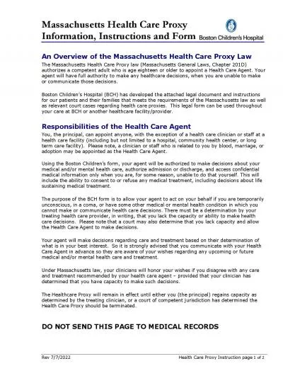Massachusetts Health Care Proxy