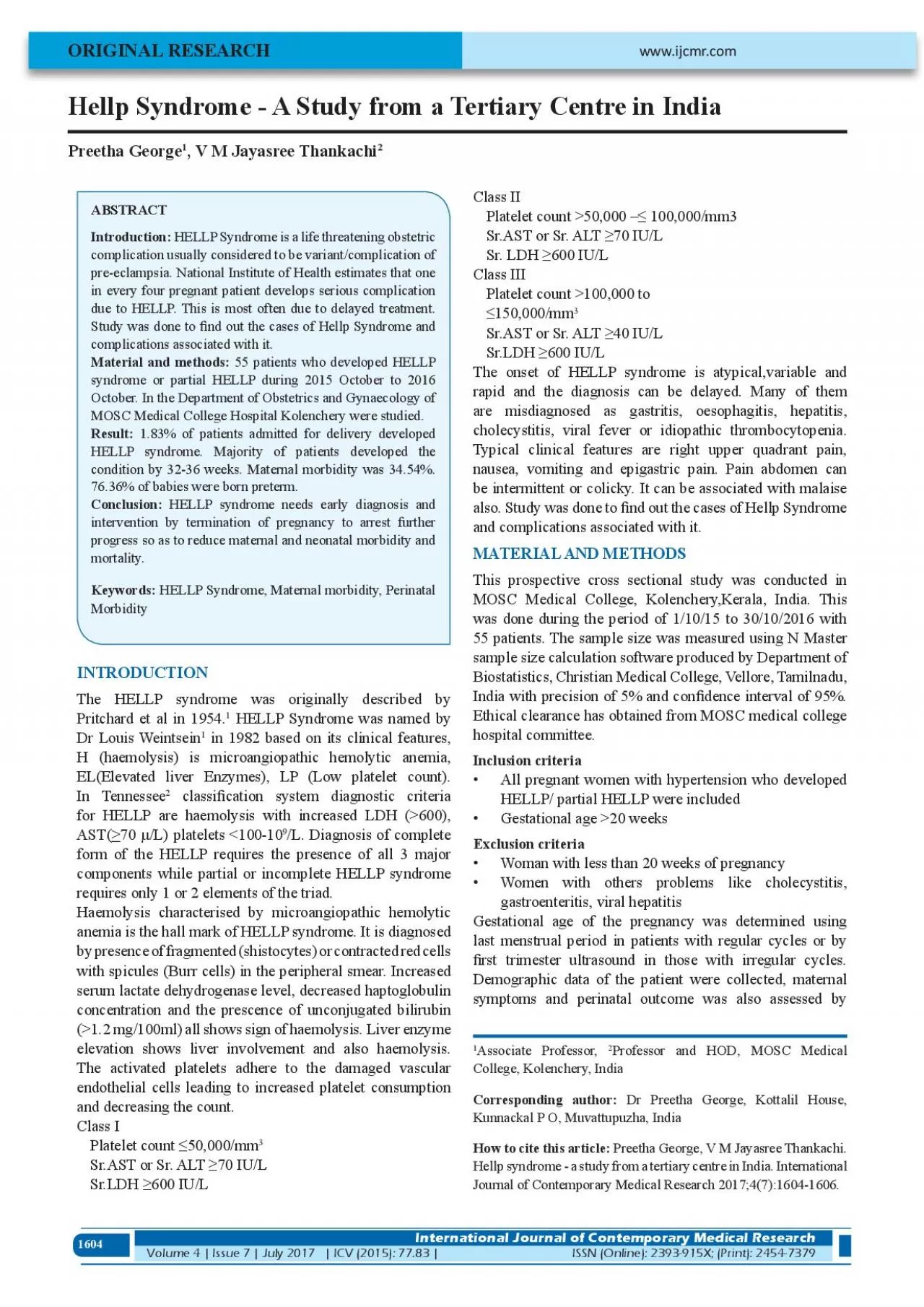 PDF-Hellp Syndrome A Study from a Tertiary Centre in India