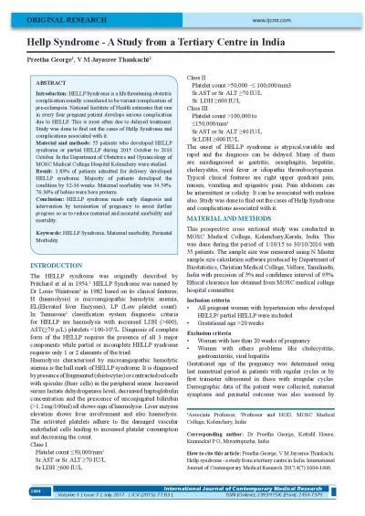 Hellp Syndrome  A Study from a Tertiary Centre in India