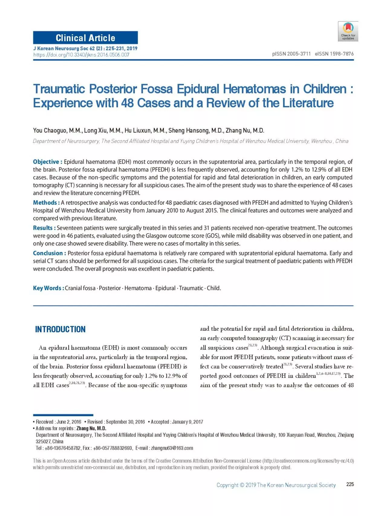 PDF-paediatric patients with PFEDH at the Childrens Trauma Centre and revi