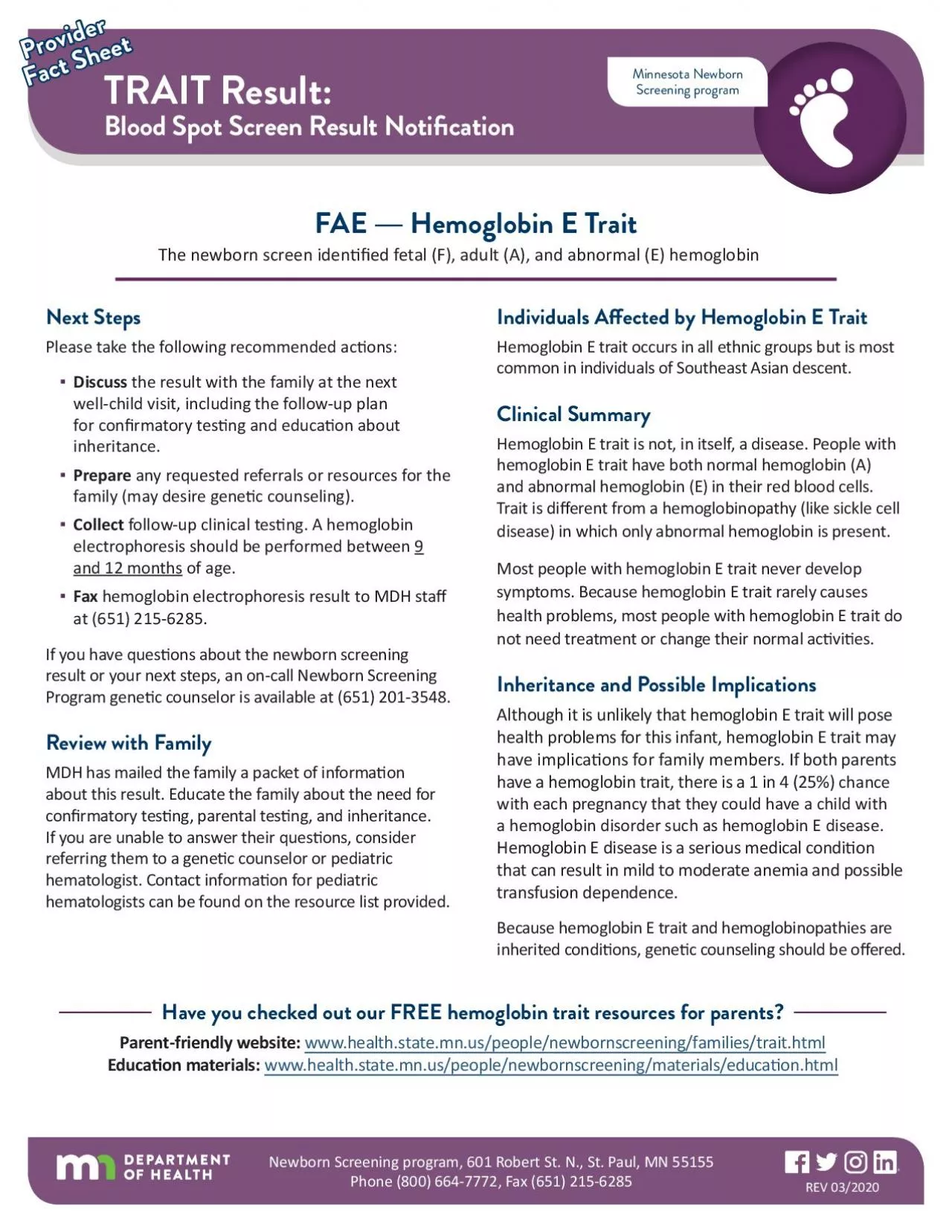 PDF-Hemoglobin E Trait