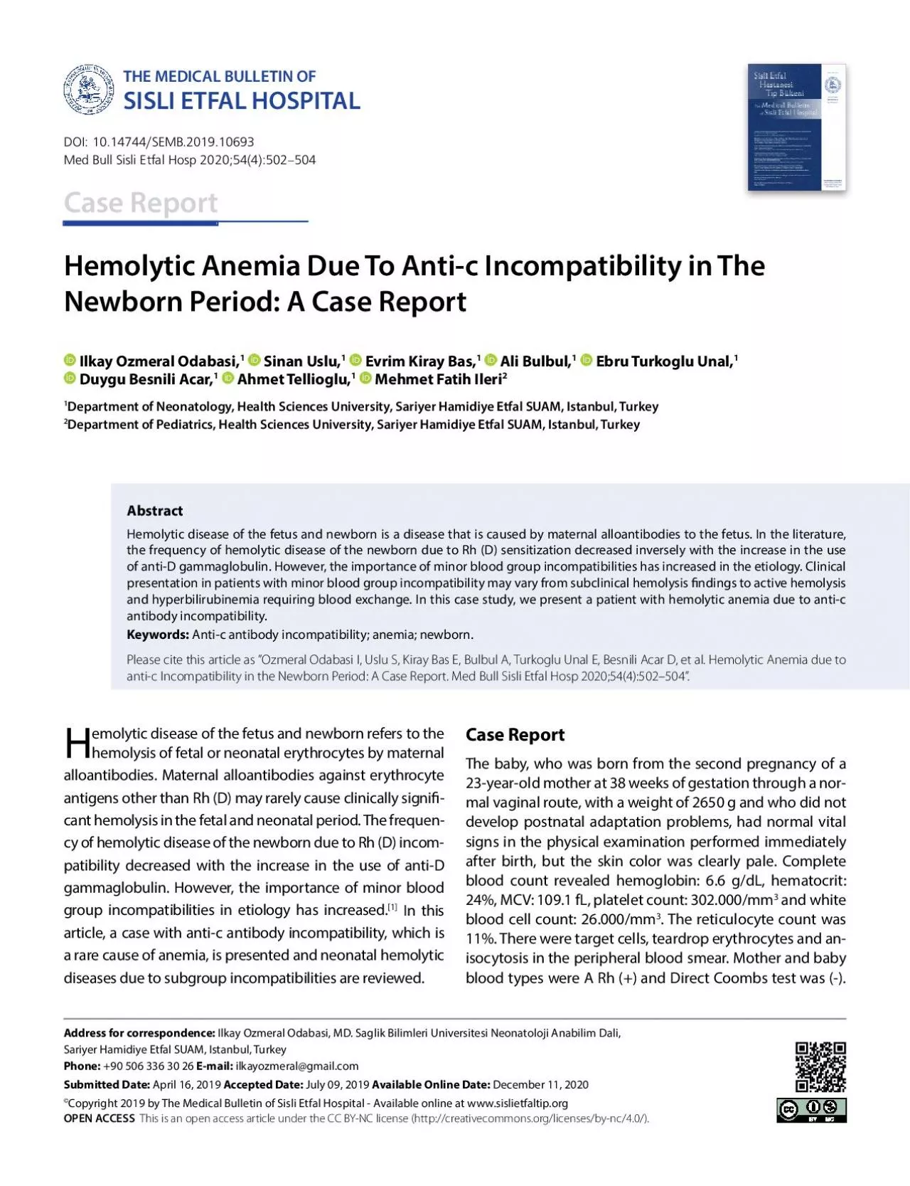 PDF-Hemolytic Anemia Due To Antic Incompatibility in The Newborn Period