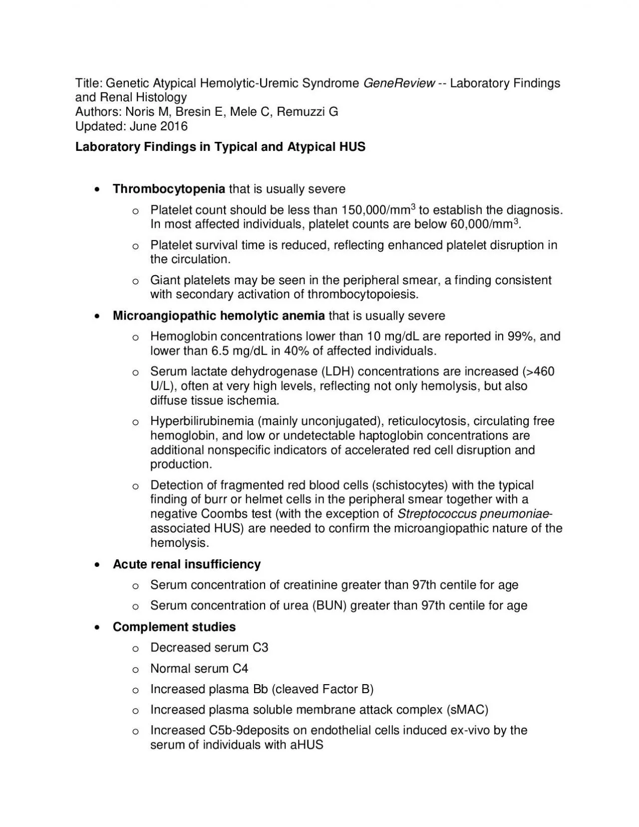 PDF-Title Genetic Atypical HemolyticUremic SyndromeGeneReviewLaboratory F