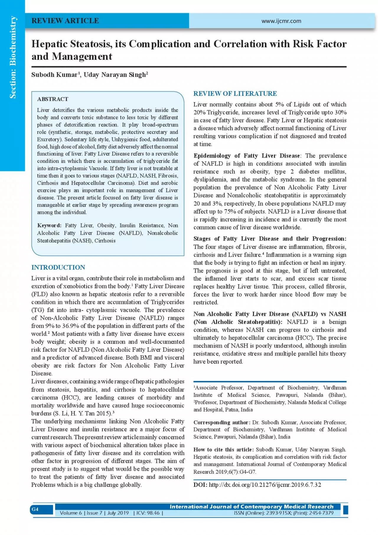 PDF-Hepatic Steatosis its Complication and Correlation with Risk Factor