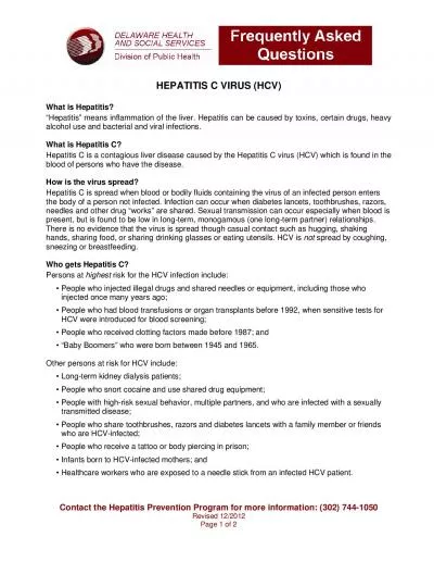 Revised 122012 HEPATITIS C VIRUS HCV Hepatitis means inflammation