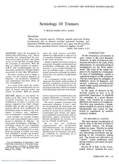 L JOURNA CANADIE DE SCIENCE NEUROLOG1QUESemiolog O TremorP MOLINANEGR