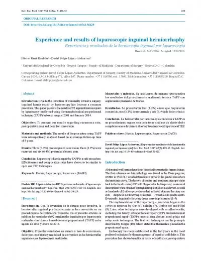 Experience and results of laparoscopic inguinal herniorrhaphyExperienc