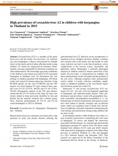 SHORTCOMMUNICATIONHighprevalenceofcoxsackievirusA2inchildrenwithherpan