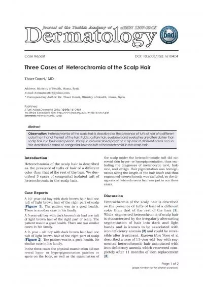 Three Cases of  Heterochromia of the Scalp HairThaer DouriMDAddress