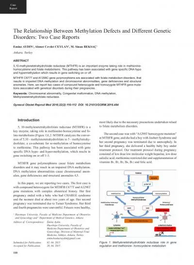 The Relationship Between Methylation Defects and Different GeneticDiso