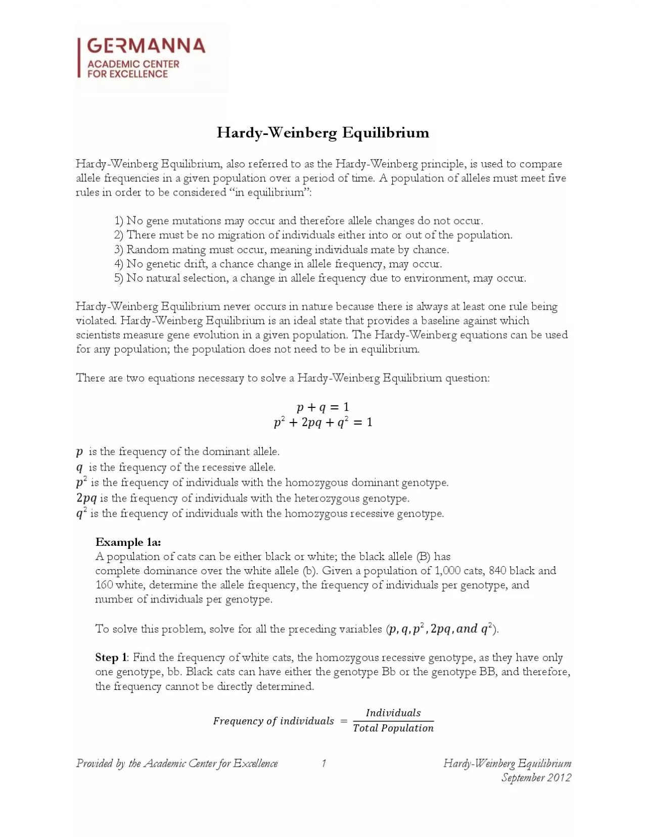 PDF-Provided by the Academic Center for Excellence 1 HardyWeinberg Equilib