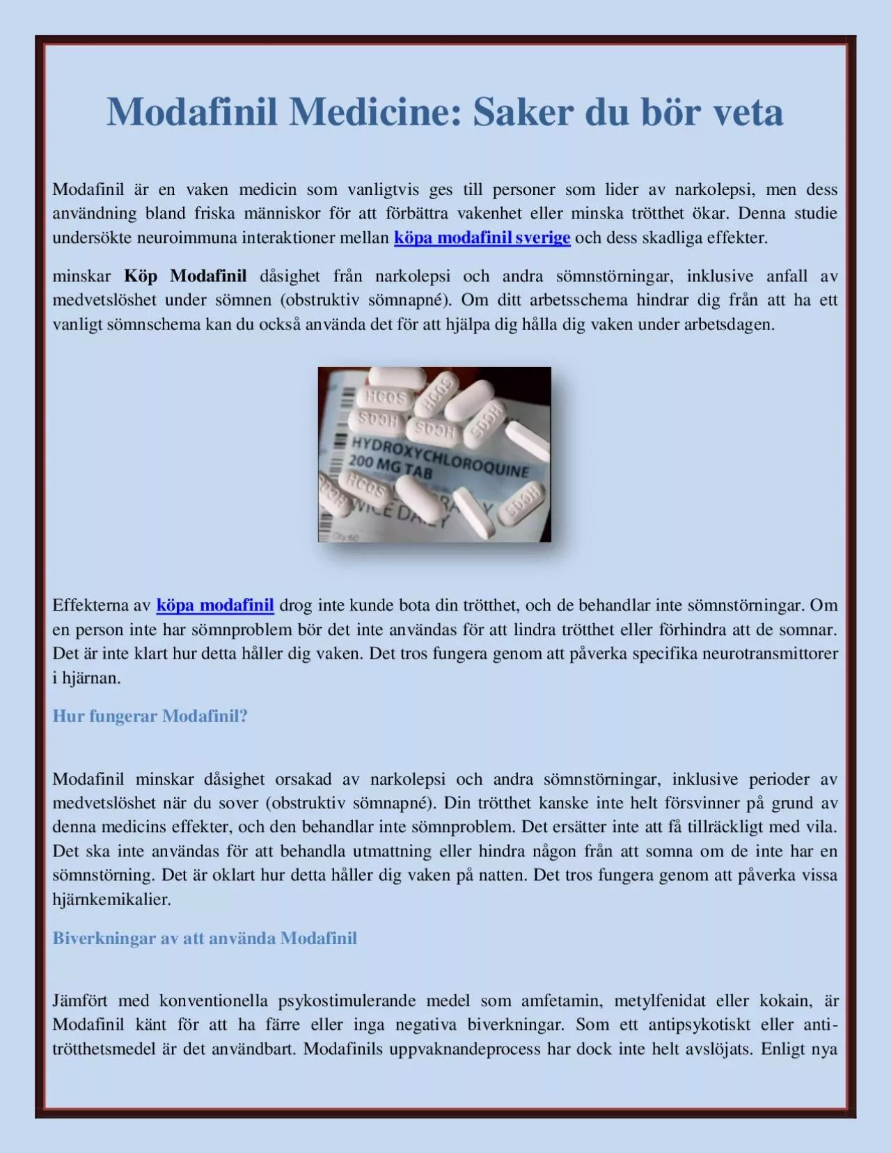 PDF-Modafinil Medicine: Saker du bör veta