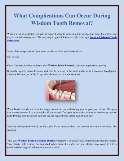 What Complications Can Occur During Wisdom Tooth Removal?