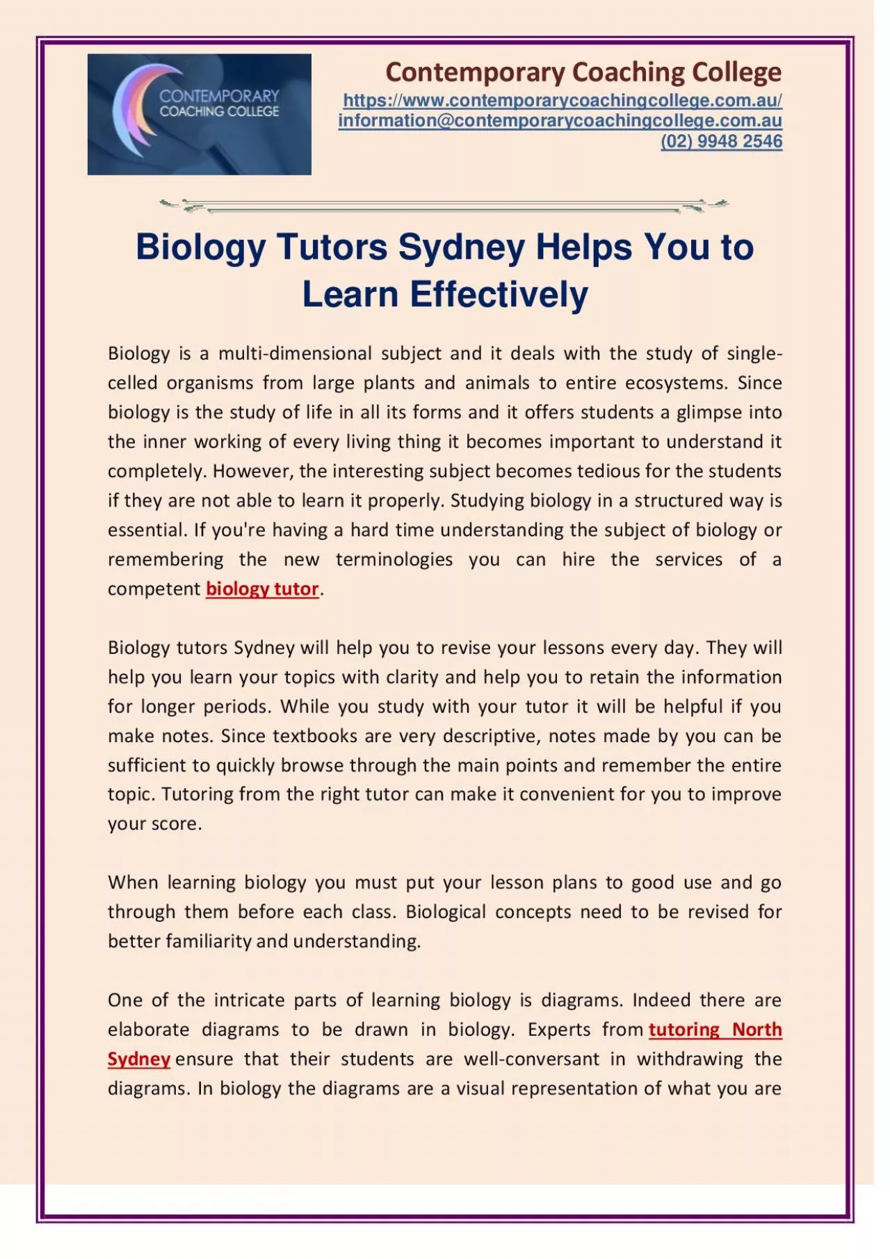 Biology Tutors Sydney Helps You to Learn Effectively