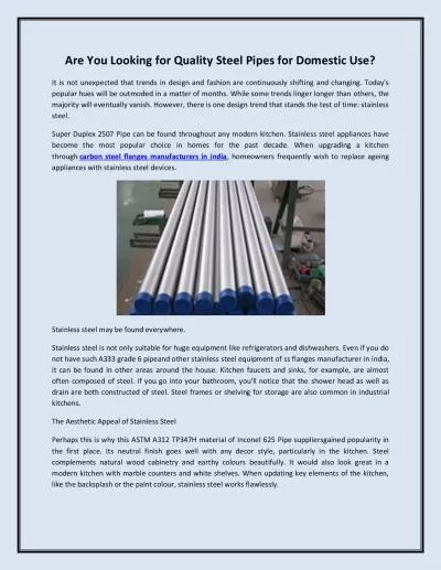 Are You Looking for Quality Steel Pipes for Domestic Use?