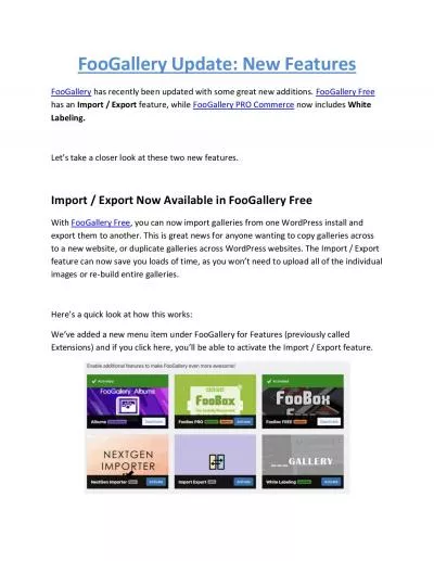 FooGallery Update: New Features