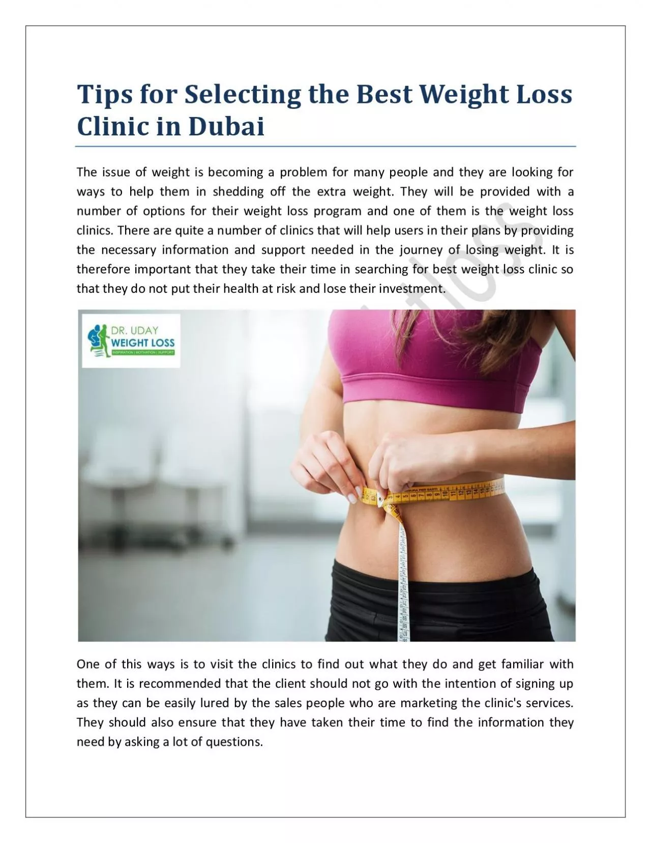 Tips for Selecting the Best Weight Loss Clinic in Dubai