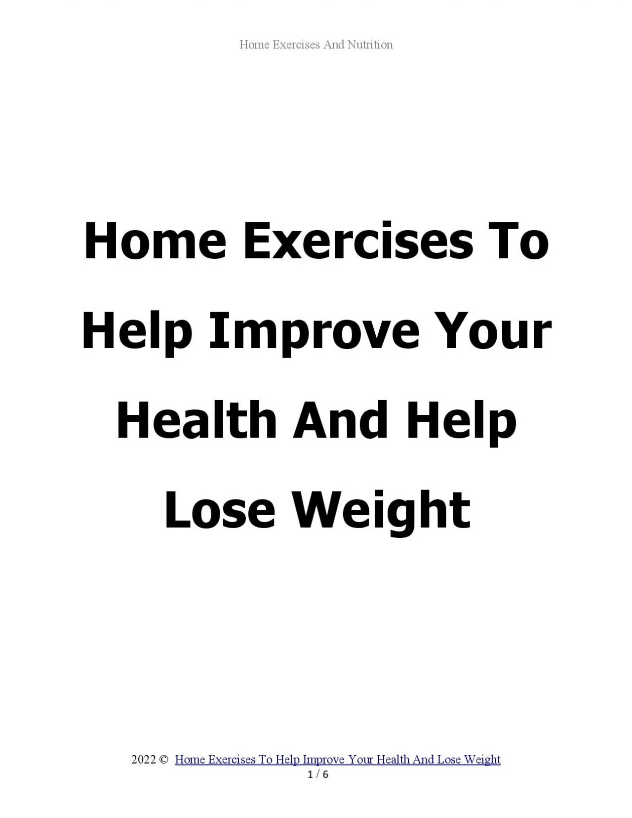 PDF-Home Exercises To Help Improve Your Health And Help Lose Weight