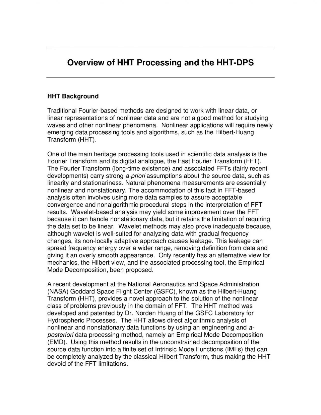 PDF-The following sections describe the basic principles behind the HHT me