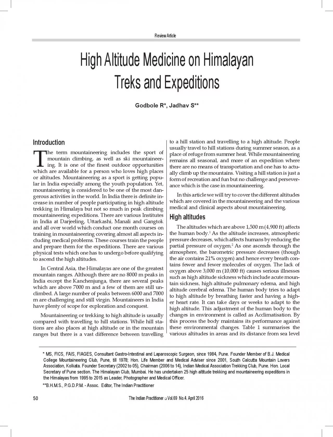 High Altitude Medicine on Himalayan                  Treks and Expedit