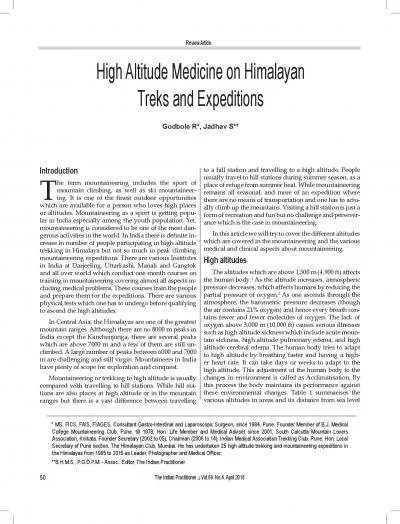 High Altitude Medicine on Himalayan                  Treks and Expedit