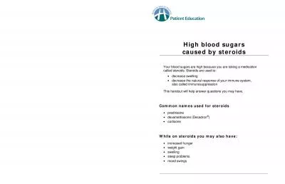 High blood sugars caused by steroids