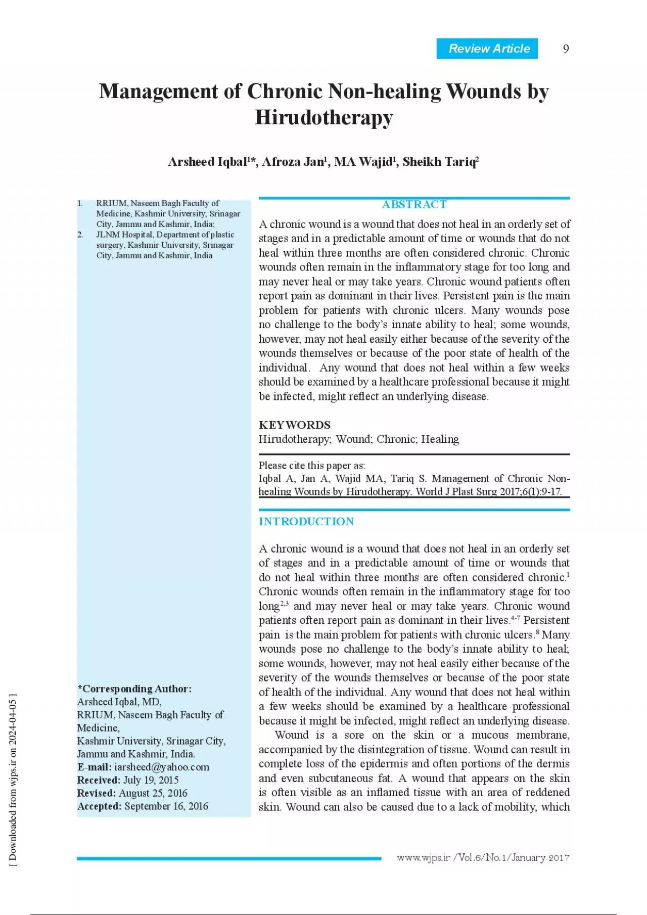 PDF-Nonhealing wounds and hirudotherapywwwwjpsir Vol6No1January 20