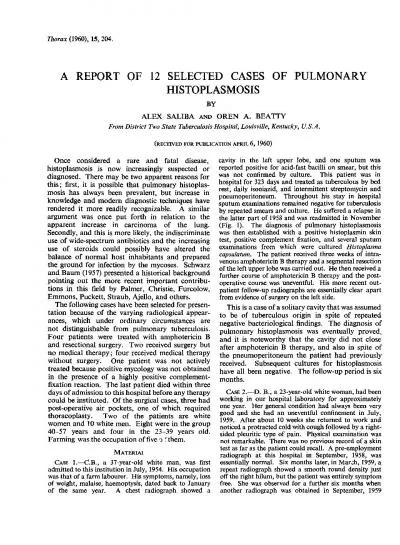 Thorax196015204AREPORTOF12SELECTEDCASESOFPULMONARYHISTOPLASMOSISB