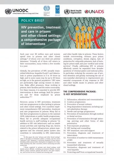 HIV prevention treatment and care in prisons and other closed setting