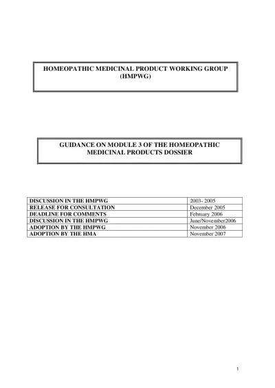 HOMEOPATHIC MEDICINAL PRODUCT WORKING GROUP HMPWG