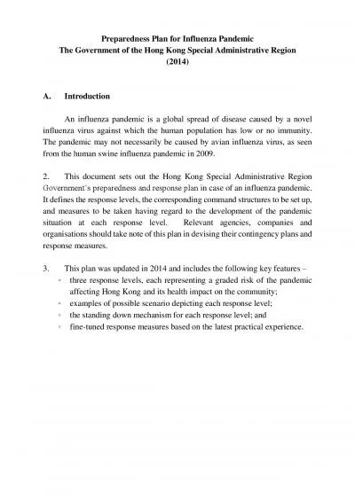 x0000x0000Preparedness Plan for Influenza Pandemic The Governmen